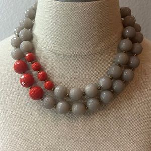 Premier Designs Grey and Red Beaded Necklace with Matching Beaded Earrings EUC